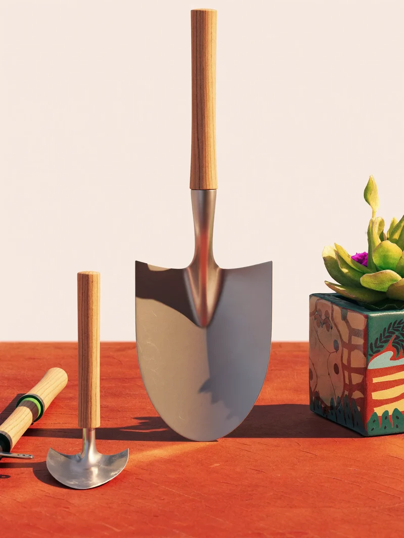 Illustration: modulares Gartenwerkzeug-Set ohne Markenzeichen